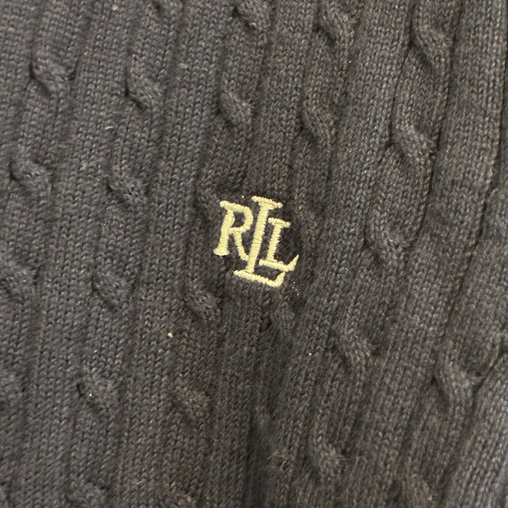 Lauren Ralph Lauren Womens Cable Knit Sweater XL Navy V-Neck Old Money Preppy - Picture 4 of 11